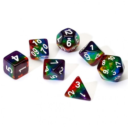 Poco 7 Piece Transparent Rainbow Dice Set - White PO3309728